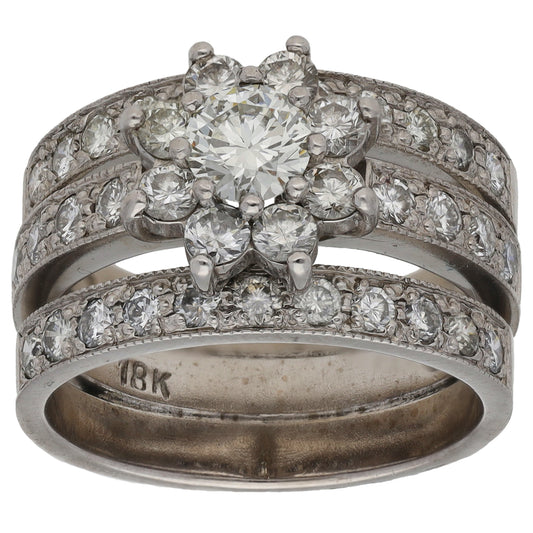 9ct White Gold 1.70ct Diamond Dress/Cocktail Ring Size M