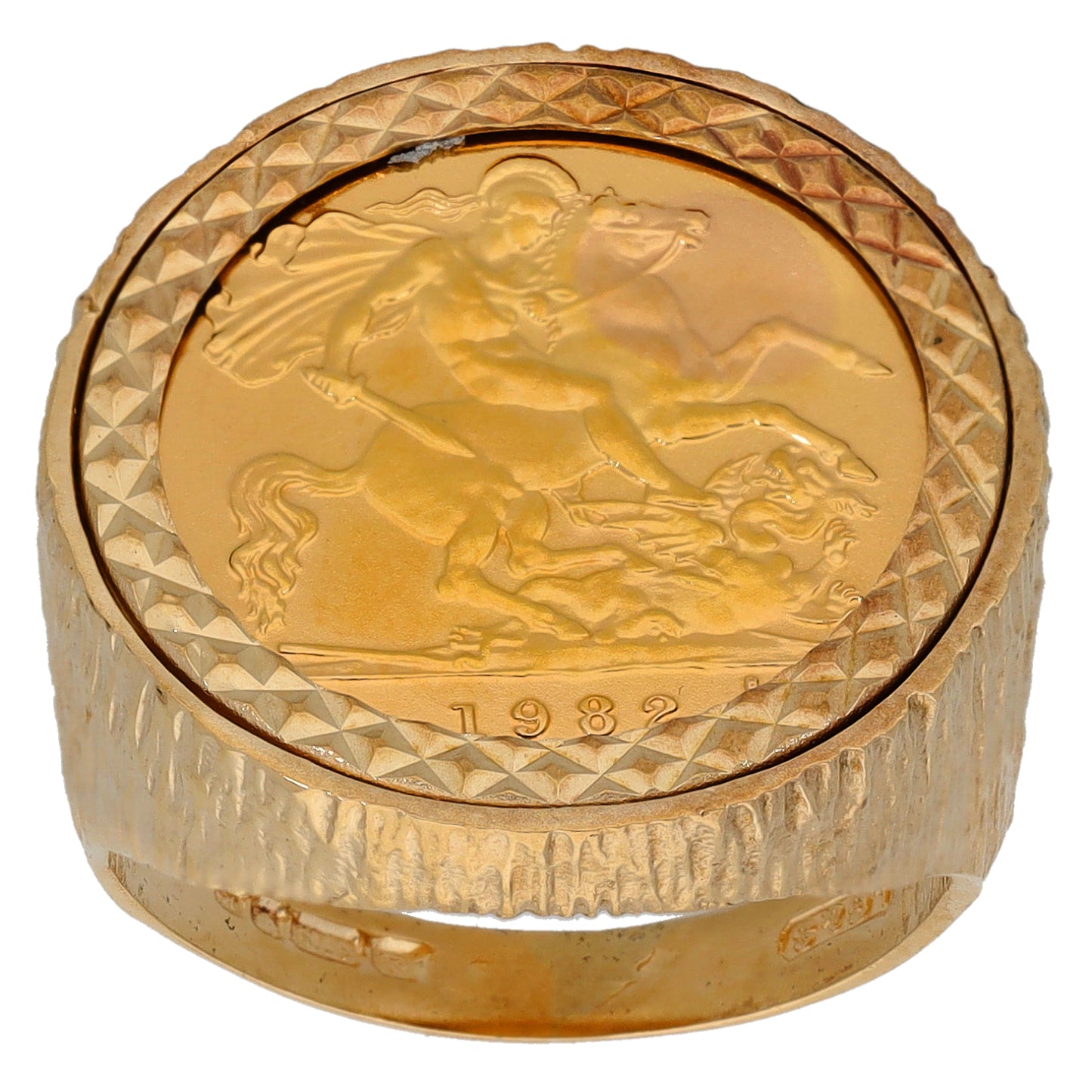 9ct Gold Full Sovereign Coin Ring Size Q
