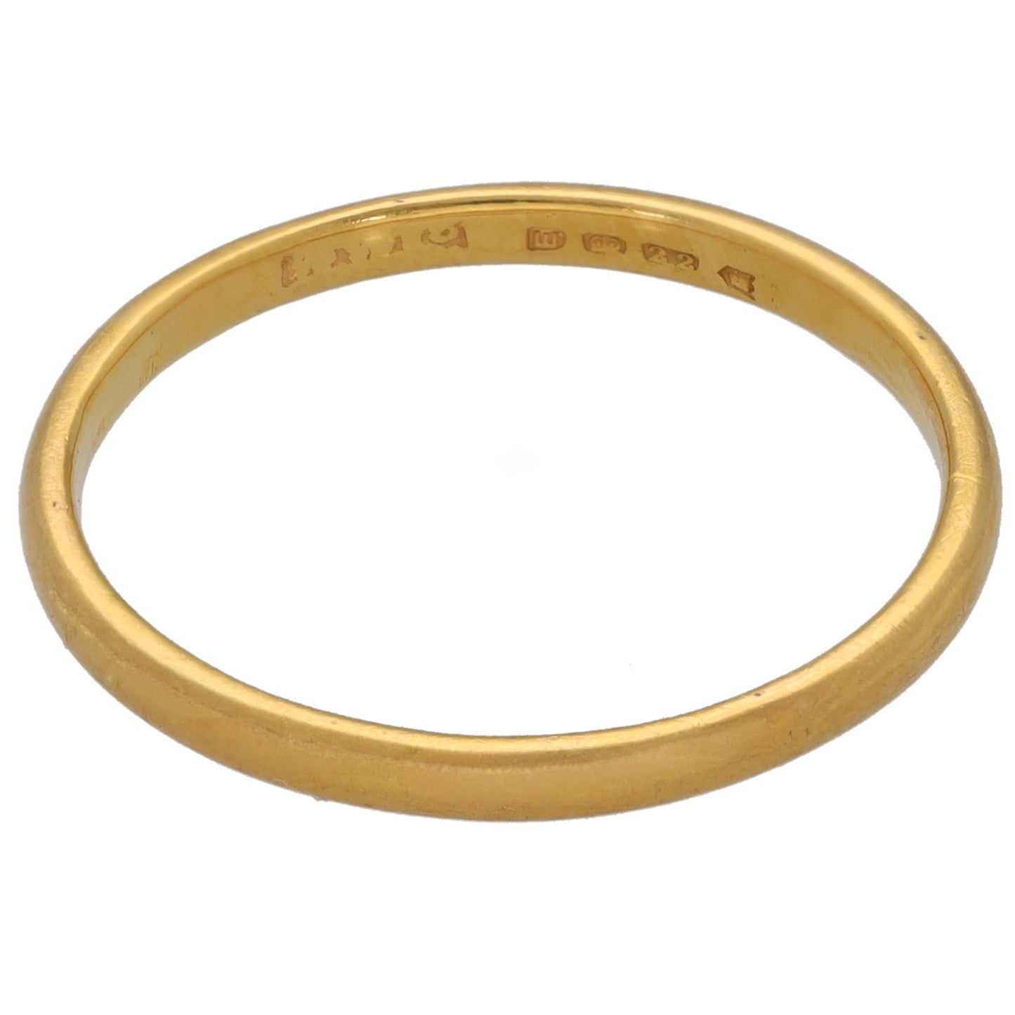22ct gold wedding ring with inner hallmarks, smooth round band