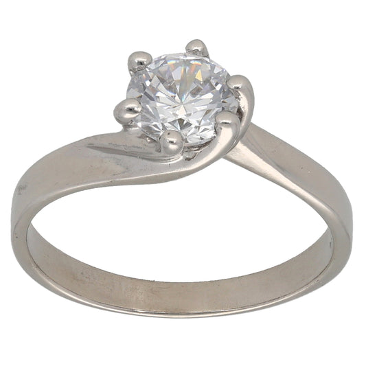 9ct White Gold Cubic Zirconia Solitaire Ring Size M