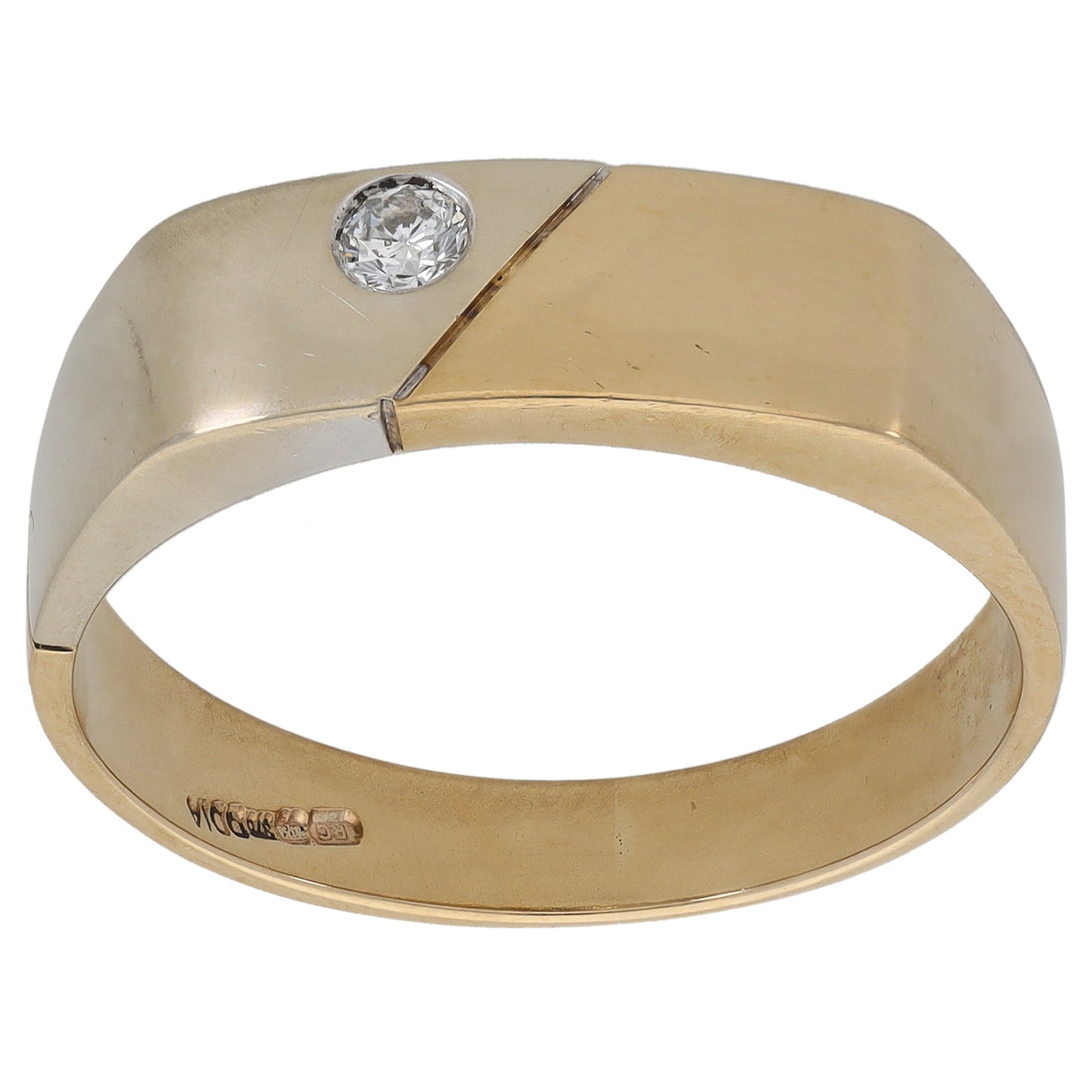 9ct Bicolour Gold 0.10ct Diamond Plain Signet Ring Size V