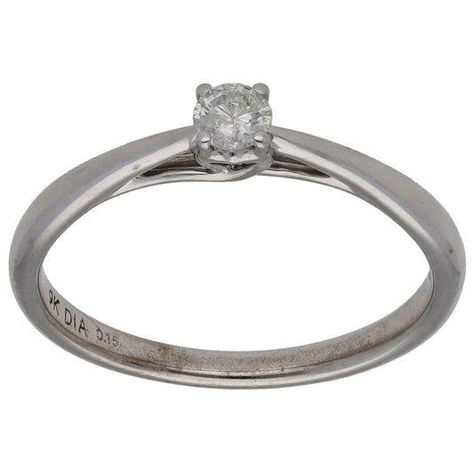 9ct White Gold 0.15ct Diamond Solitaire Ring Size N