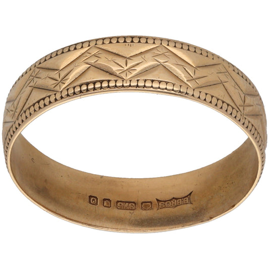 9ct Gold Patterned Wedding Ring Size P