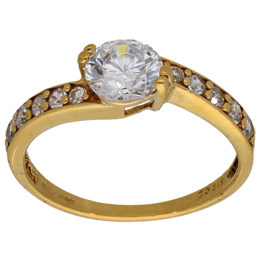 9ct Gold Cubic Zirconia Solitaire Ring With Accent Stones Size K