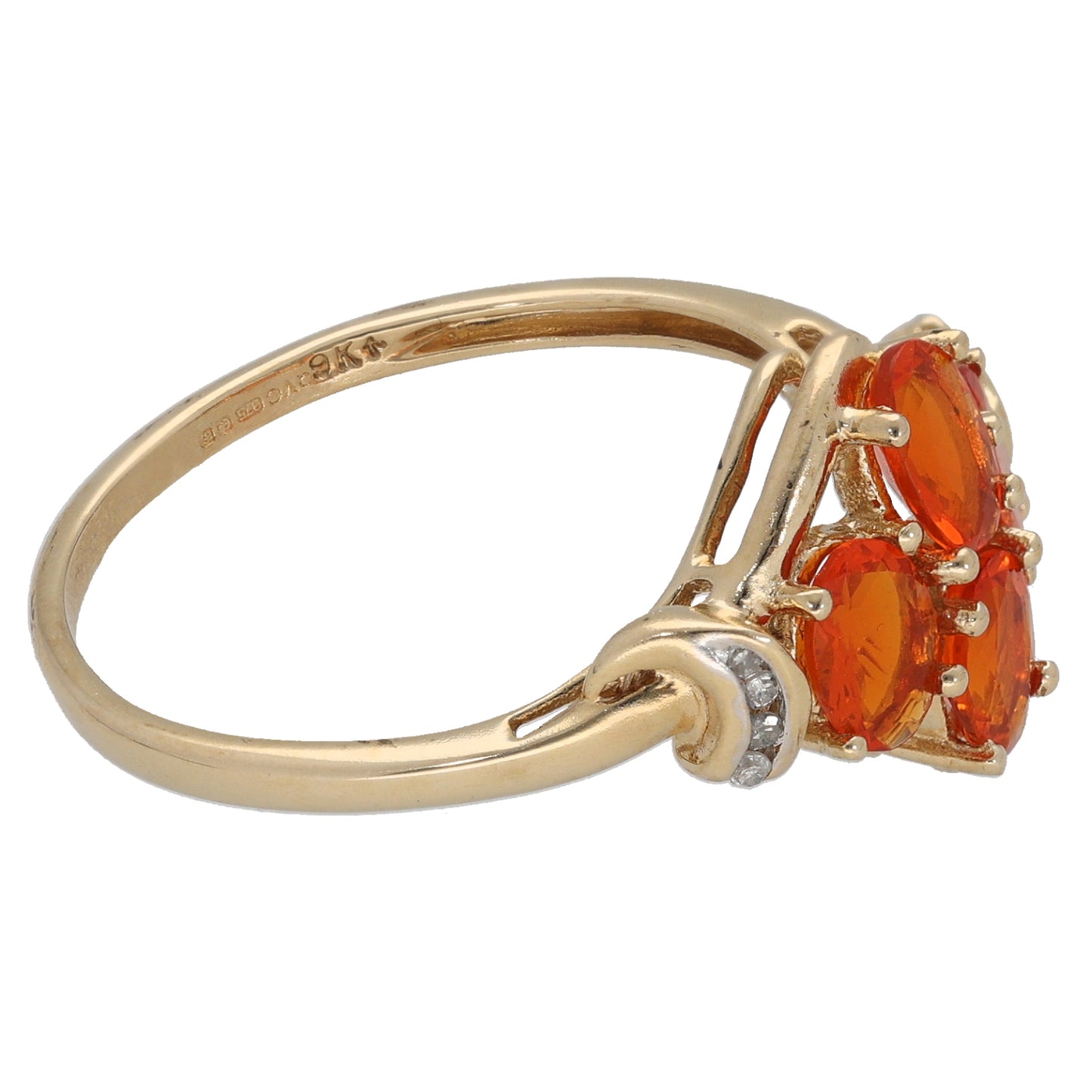 9ct Gold Fire Opal & 0.04ct Diamond Dress/Cocktail Ring Size V