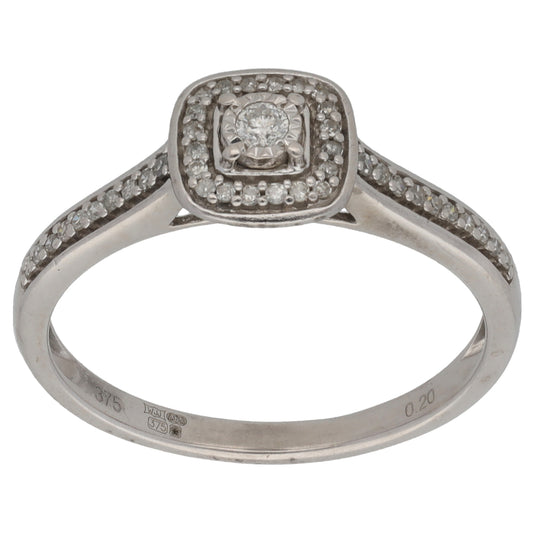 9ct White Gold 0.24ct Diamond Halo Ring Size O