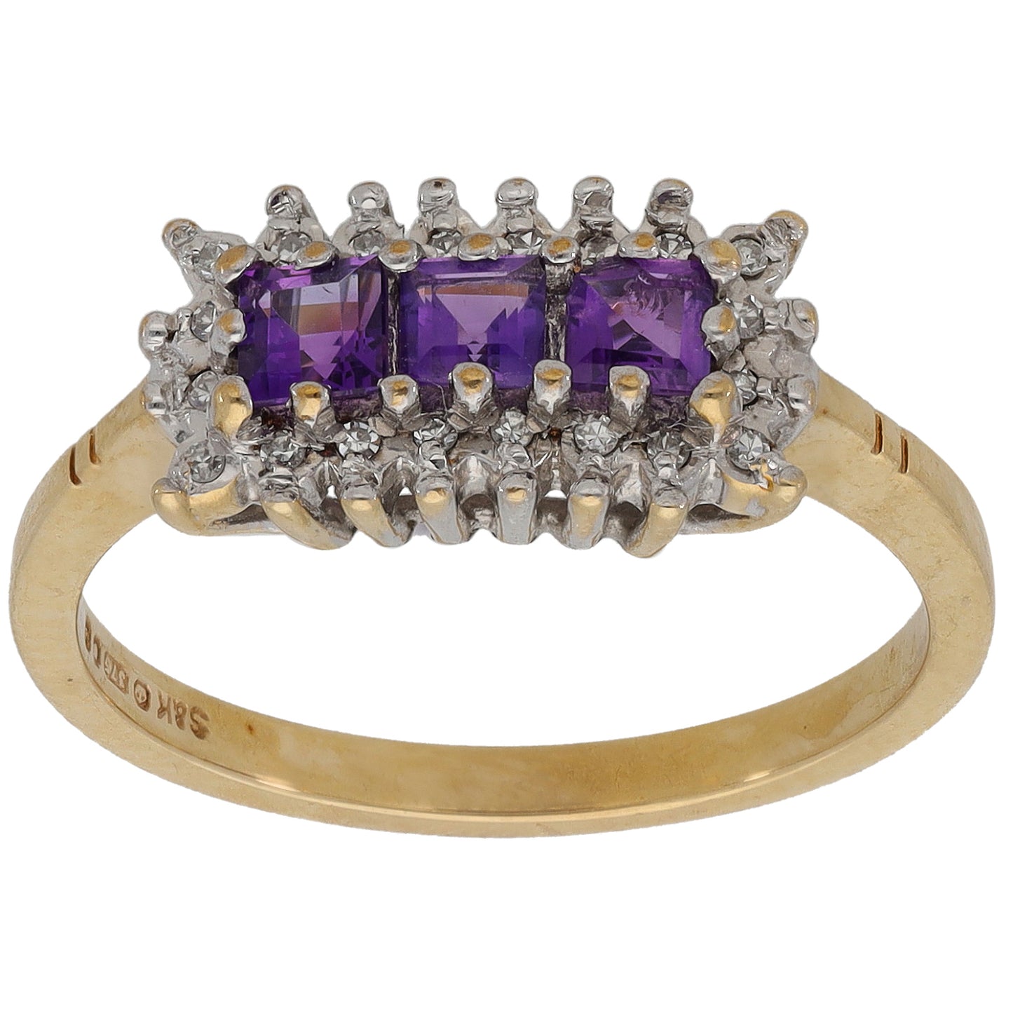 9ct Gold 0.10ct Diamond & Amethyst Dress/Cocktail Ring Size O