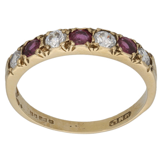 9ct Gold Ruby & Cubic Zirconia Half Eternity Ring Size N