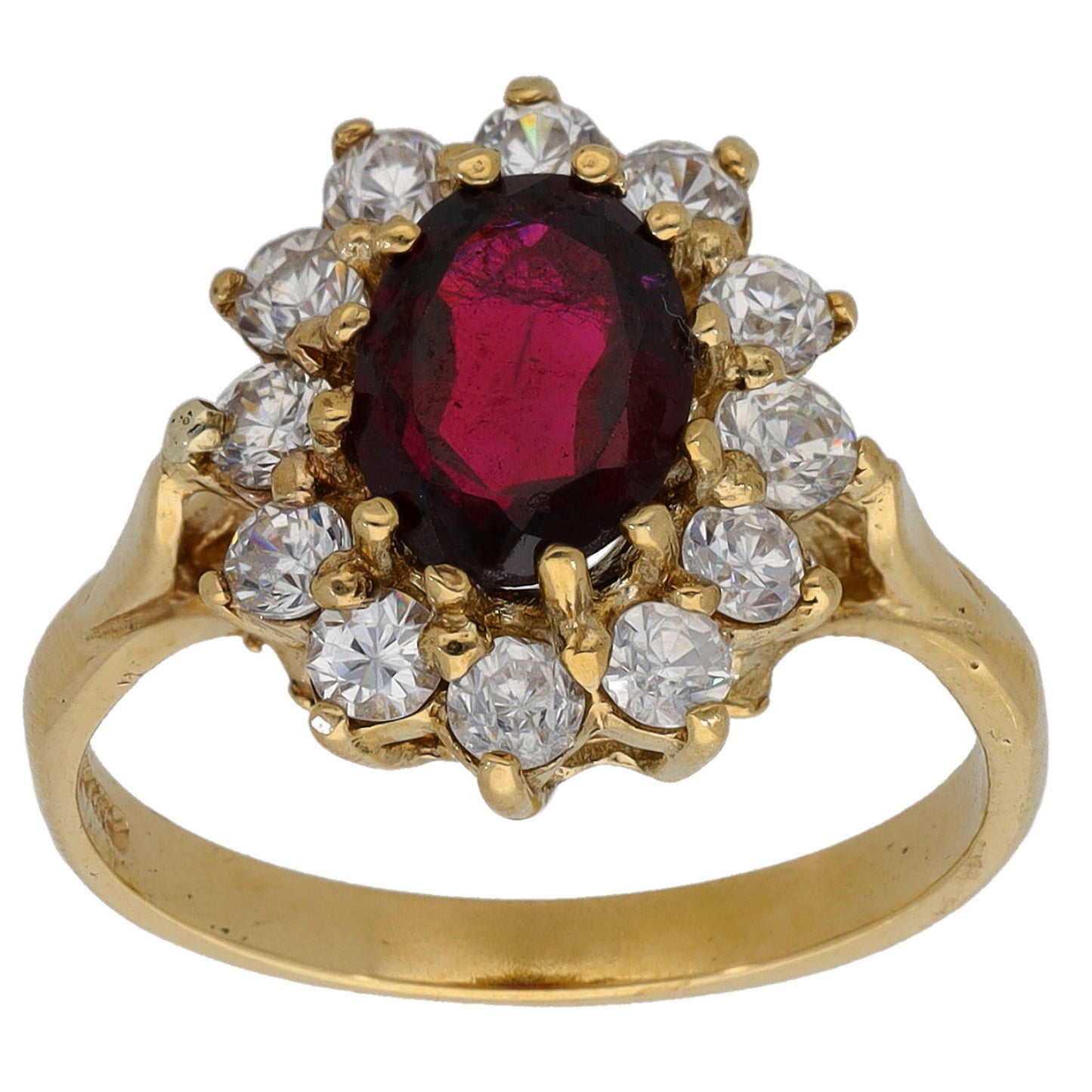 9ct Gold Garnet & Cubic Zirconia Dress/Cocktail Ring Size L