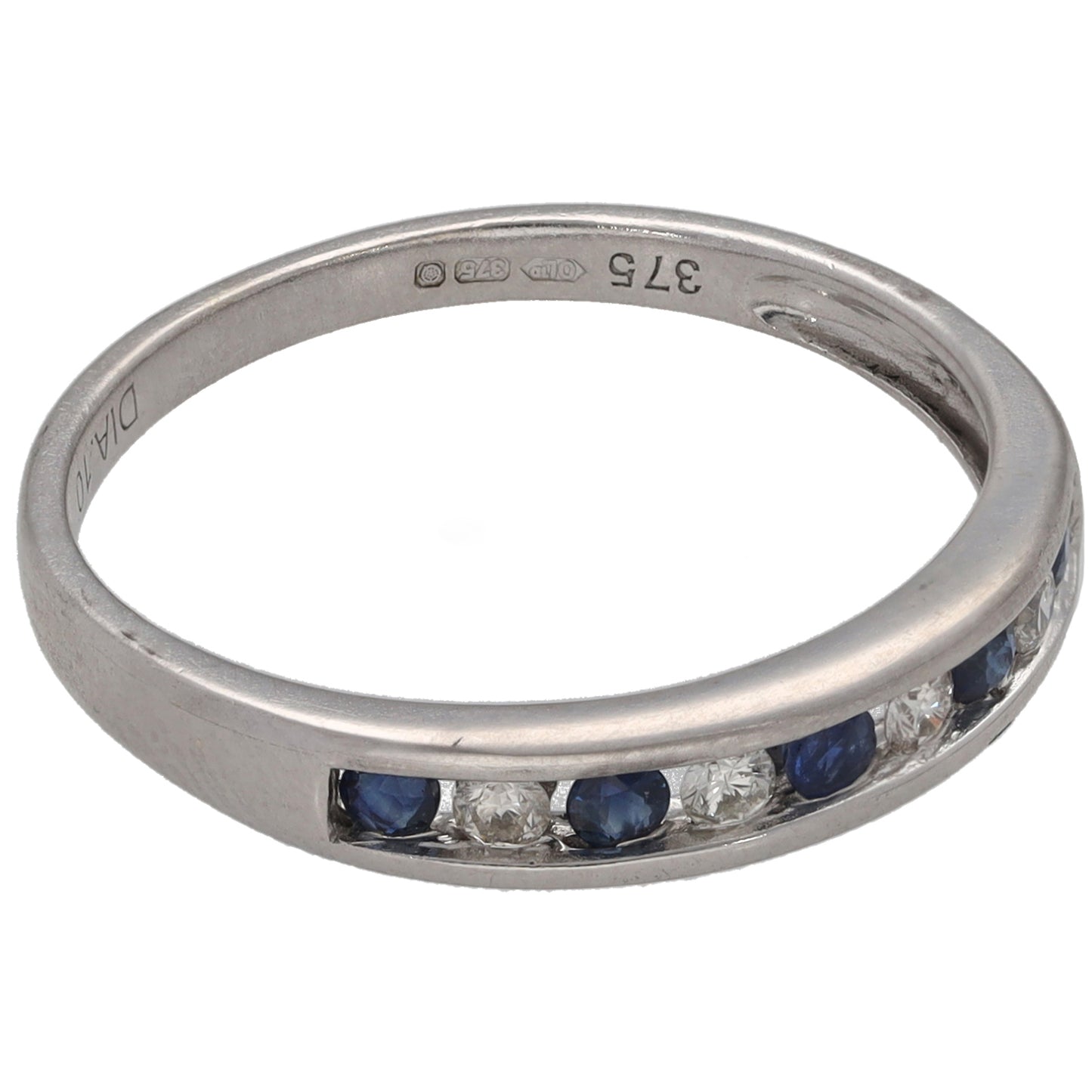 9ct White Gold Sapphire & 0.10ct Diamond Half Eternity Ring Size N