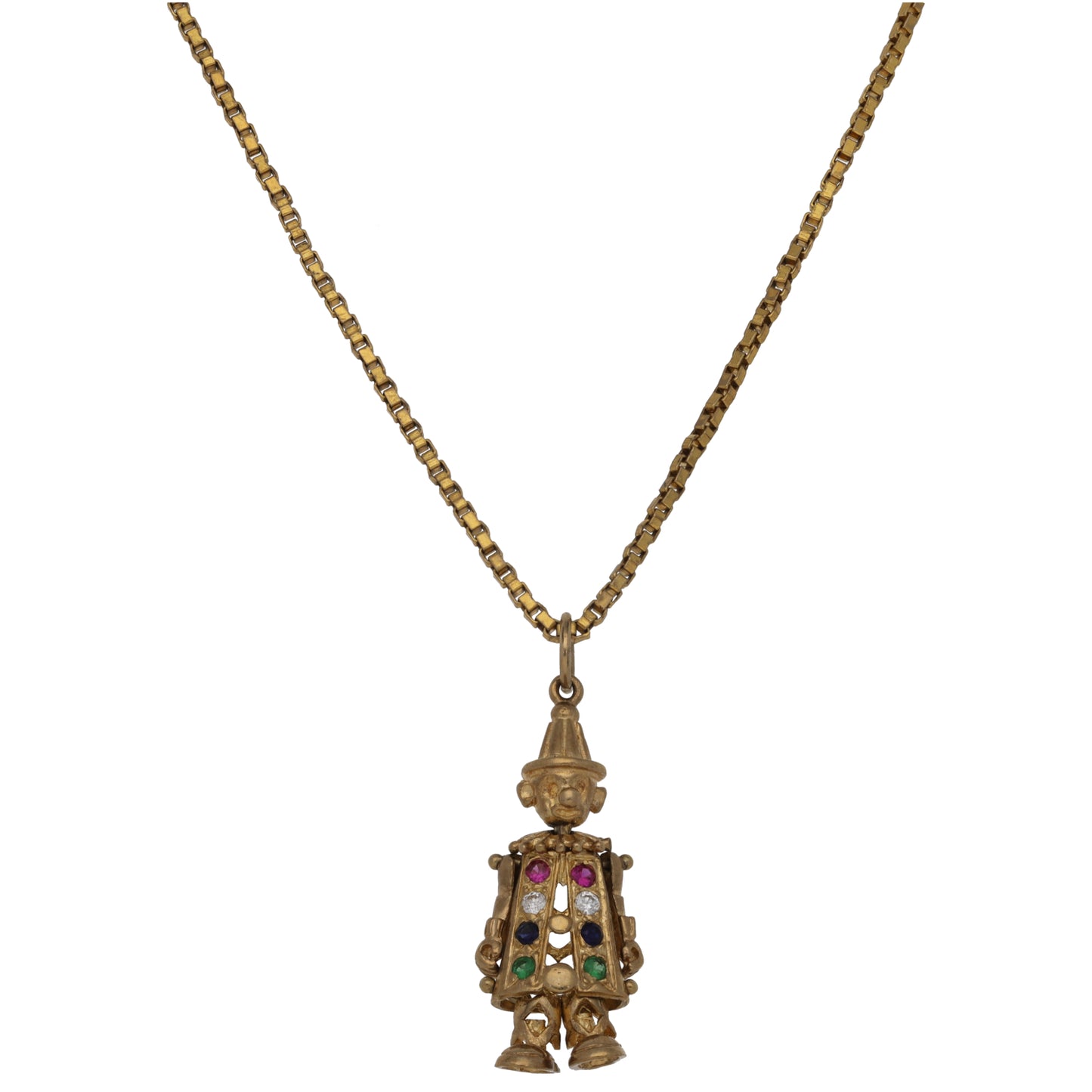 9ct Gold Imitation Gems Clown Pendant With Chain