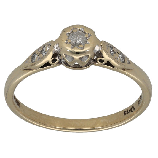 9ct Gold 0.10ct Diamond Single Stone Ring with Accent Stones Size O