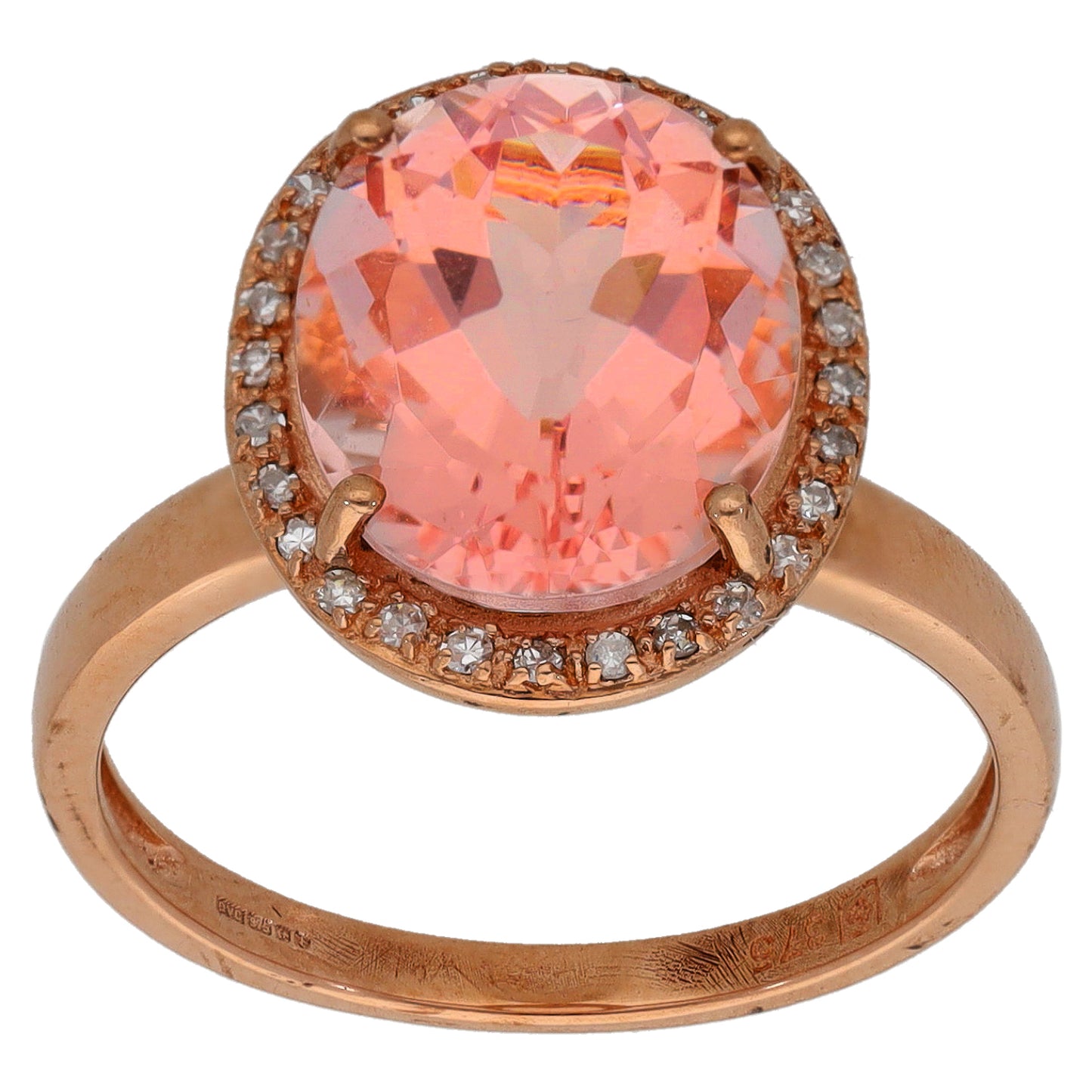 9ct Rose Gold Morganite & 0.14ct Diamond Dress/Cocktail Ring Size P