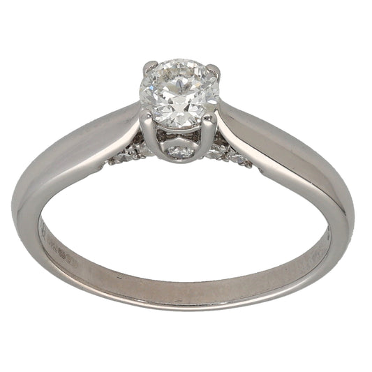 18ct White Gold 0.40ct Diamond Solitaire Ring With Accent Stones Size K