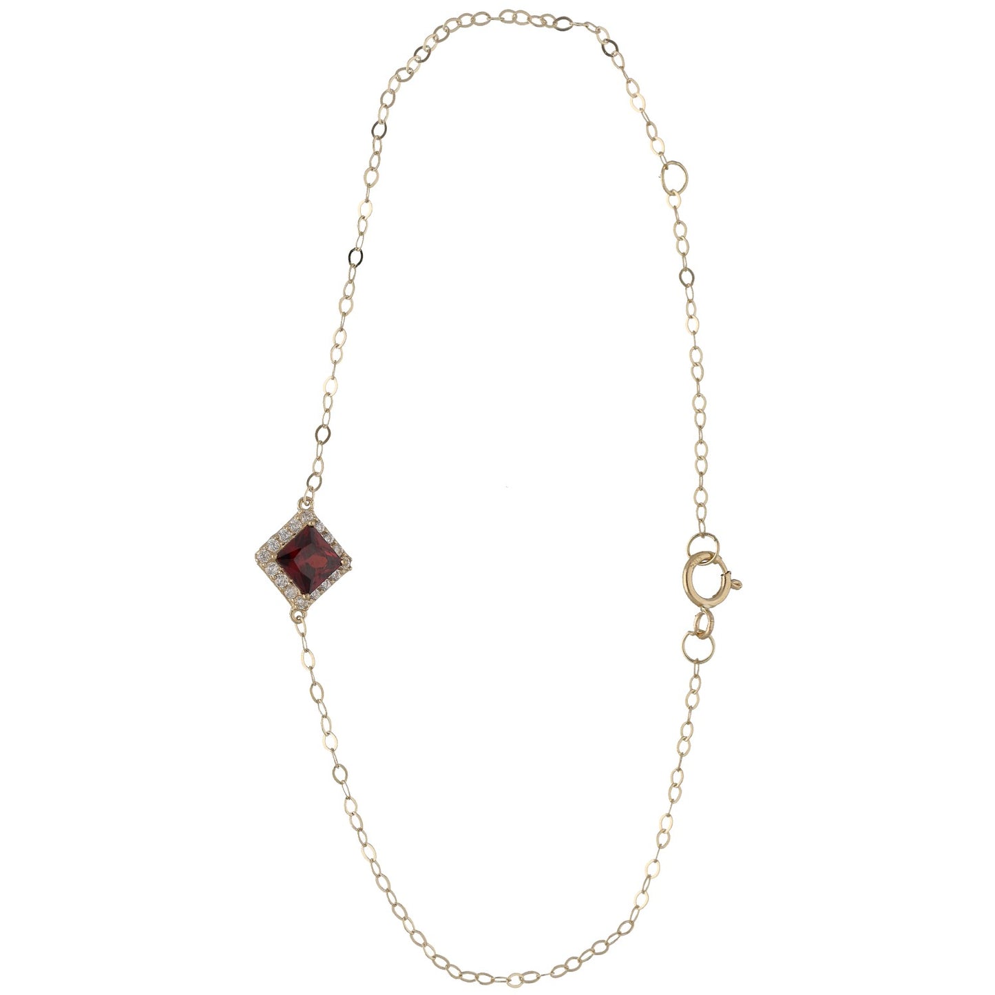 New 14ct Gold Red Cubic Zirconia Charm Bracelet
