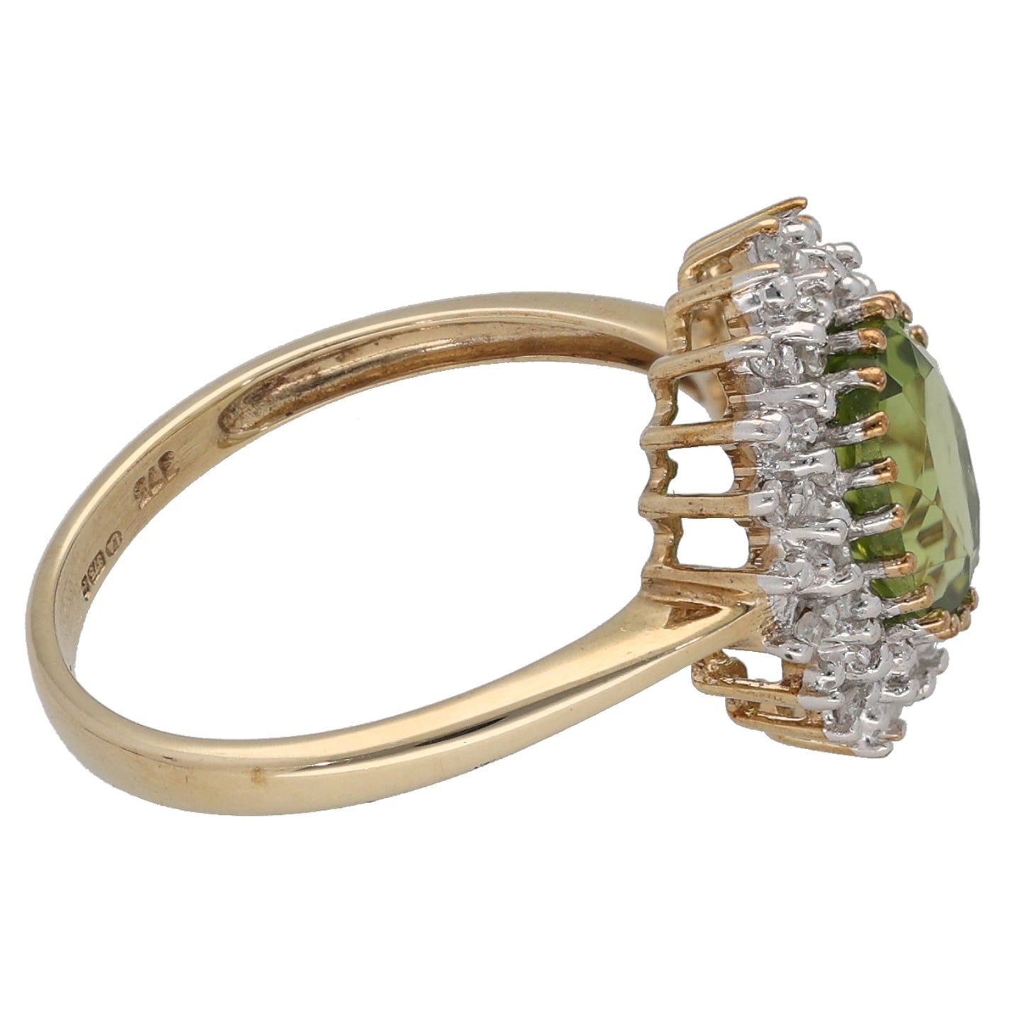 9ct Gold Peridot & 0.17ct Diamond Cluster Ring Size K