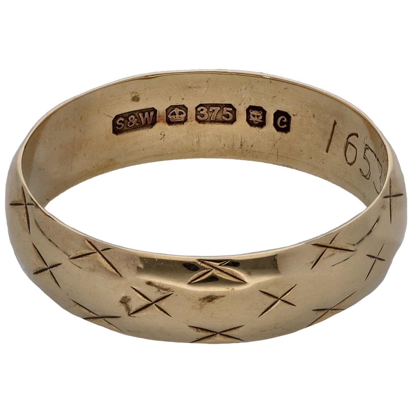 9ct Gold Patterned Wedding Ring Size N