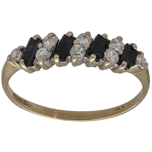 9ct Gold Sapphire & Cubic Zirconia Half Eternity Ring Size Q