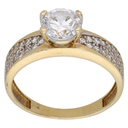 9ct Gold Cubic Zirconia Single Stone Ring with Accent Stones Size N