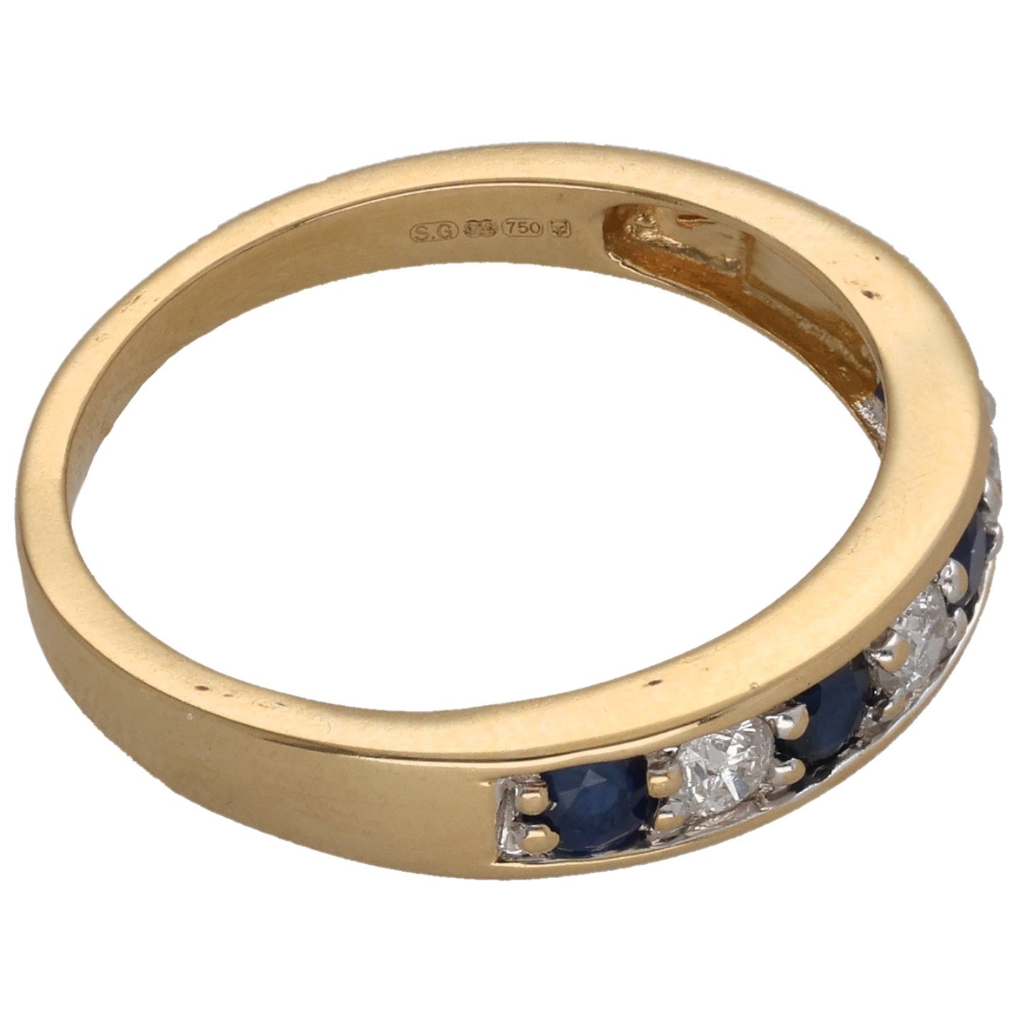 18ct Gold Sapphire & 0.15ct Diamond Half Eternity Ring Size N