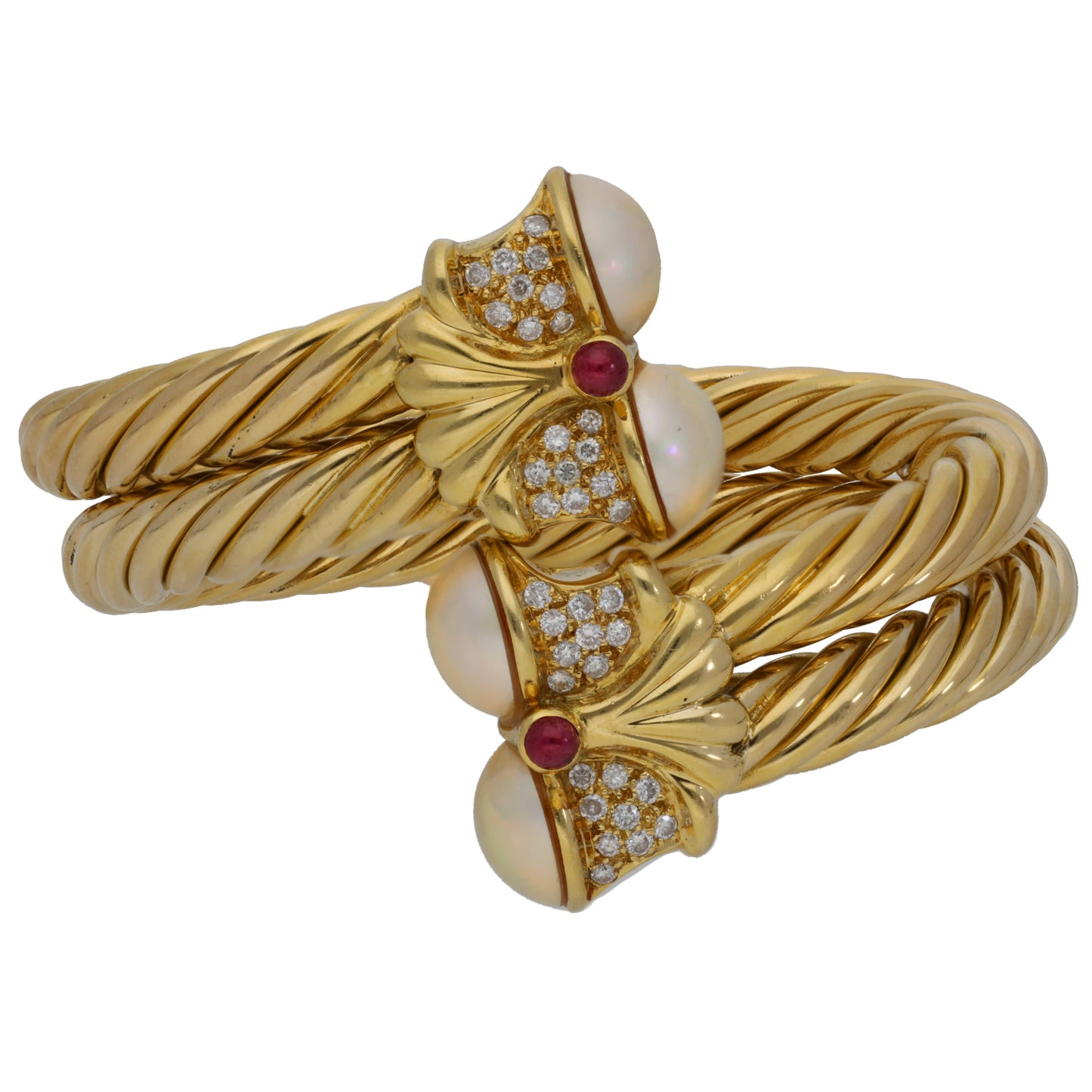 18ct Gold 0.72ct Diamond, Cultured Pearl & Ruby Alternative Bangle