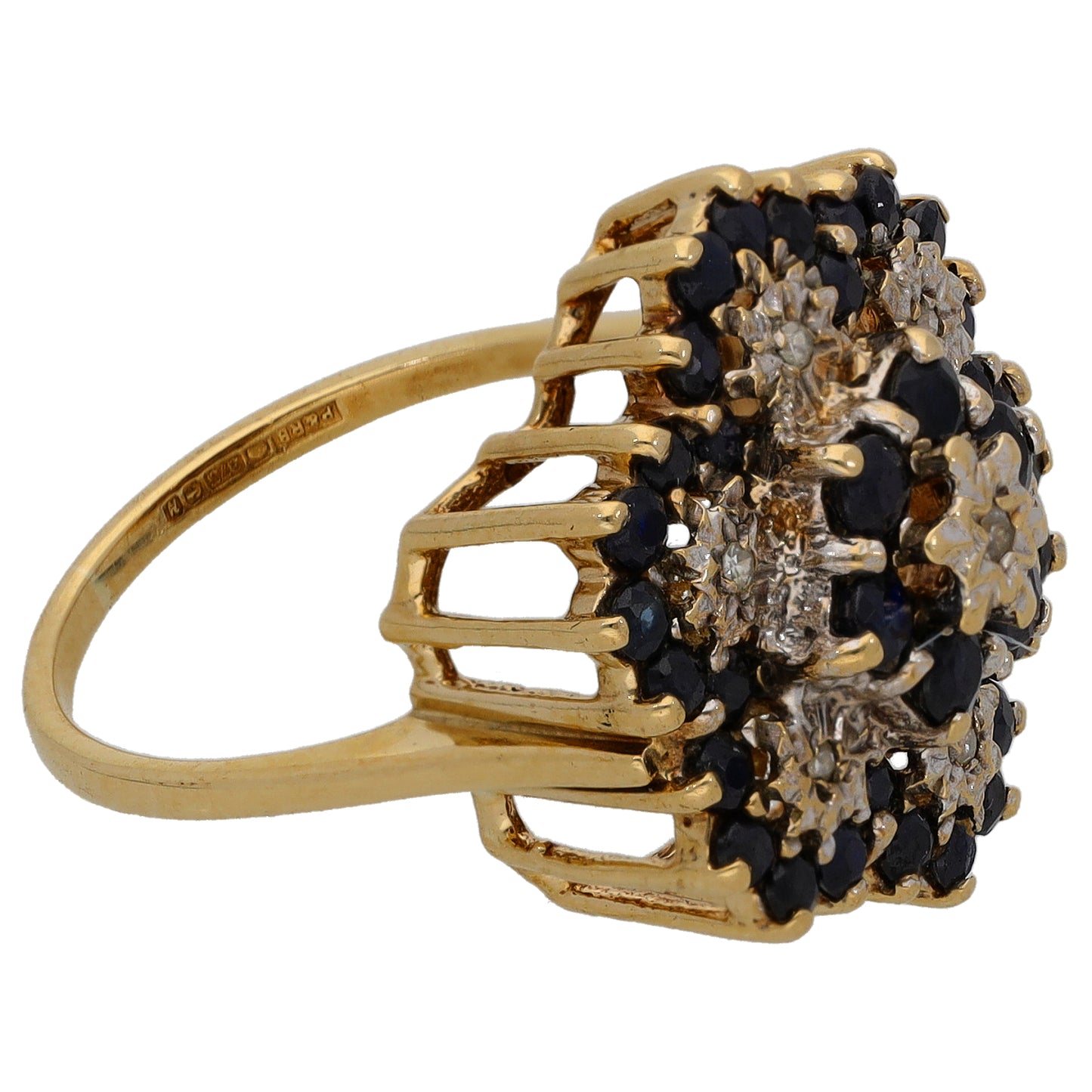 9ct Gold Sapphire & 0.07ct Diamond Dress/Cocktail Ring Size M