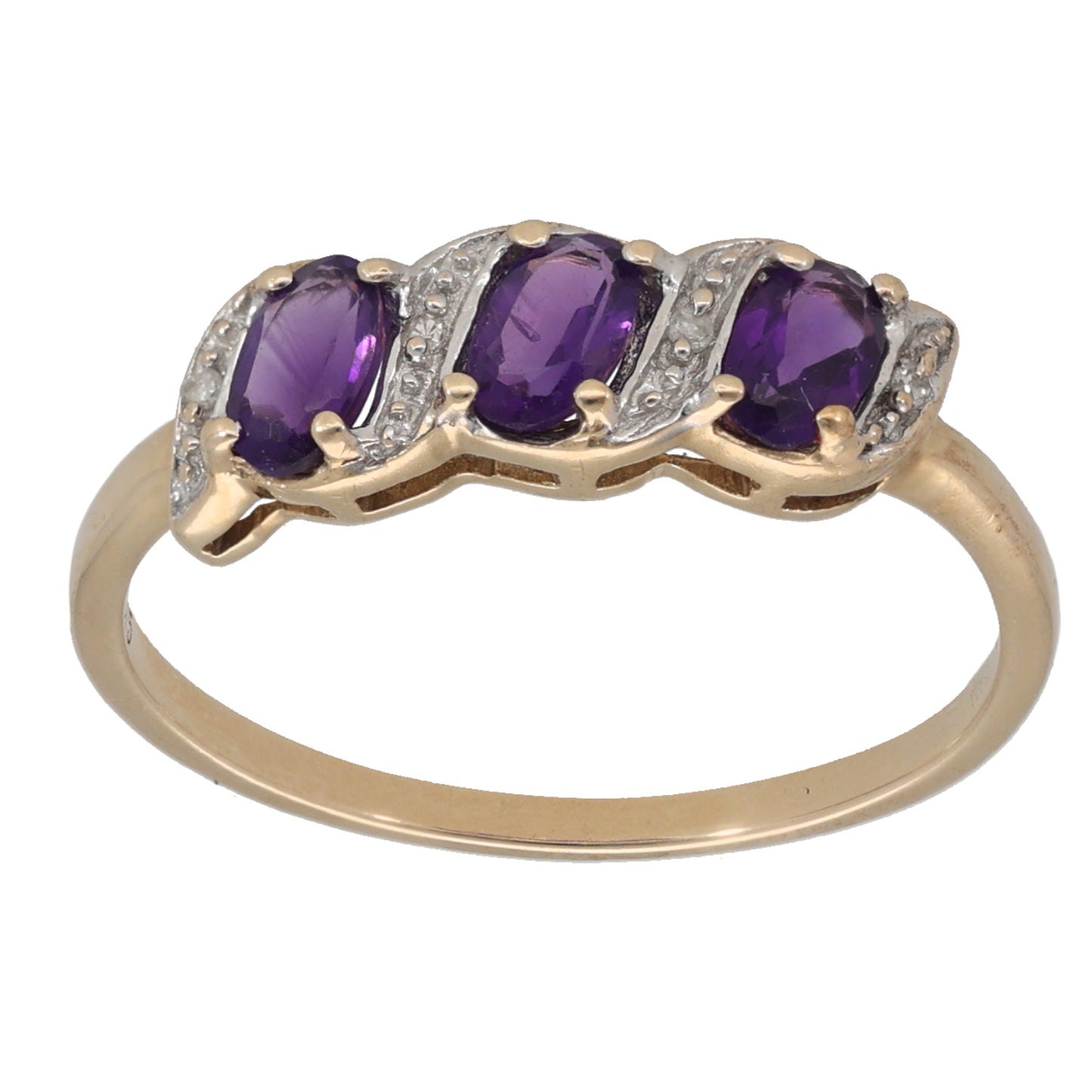 9ct Gold Amethyst & 0.02ct Diamond Dress/Cocktail Ring Size R