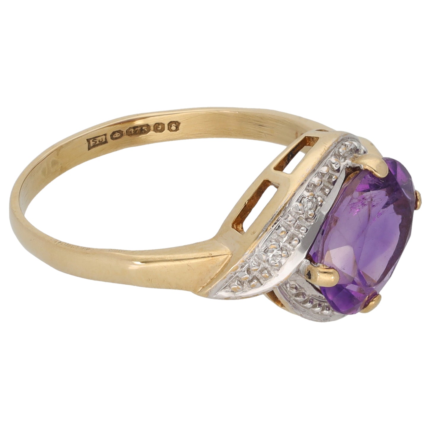 9ct Gold Amethyst & 0.02ct Diamond Dress/Cocktail Ring Size O