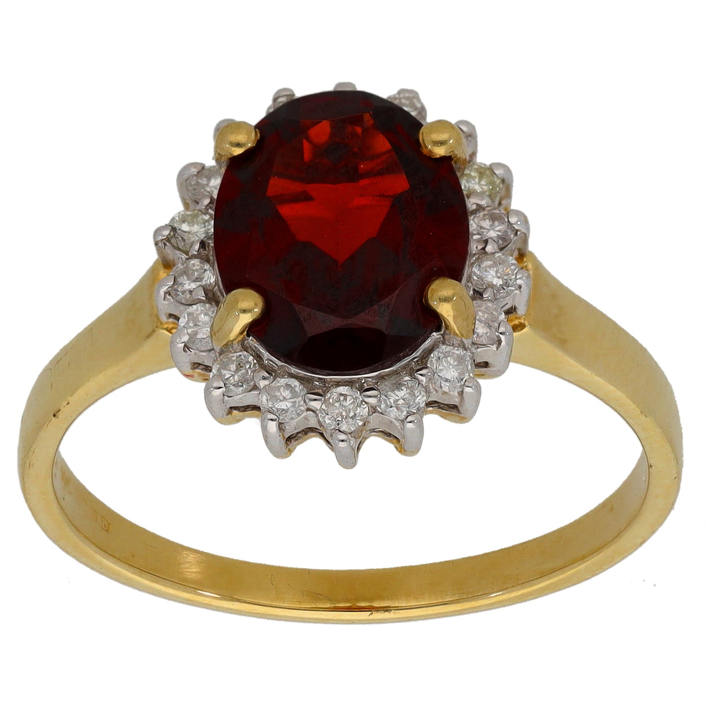 9ct Gold Garnet & 0.18ct Diamond Cluster Ring Size Q