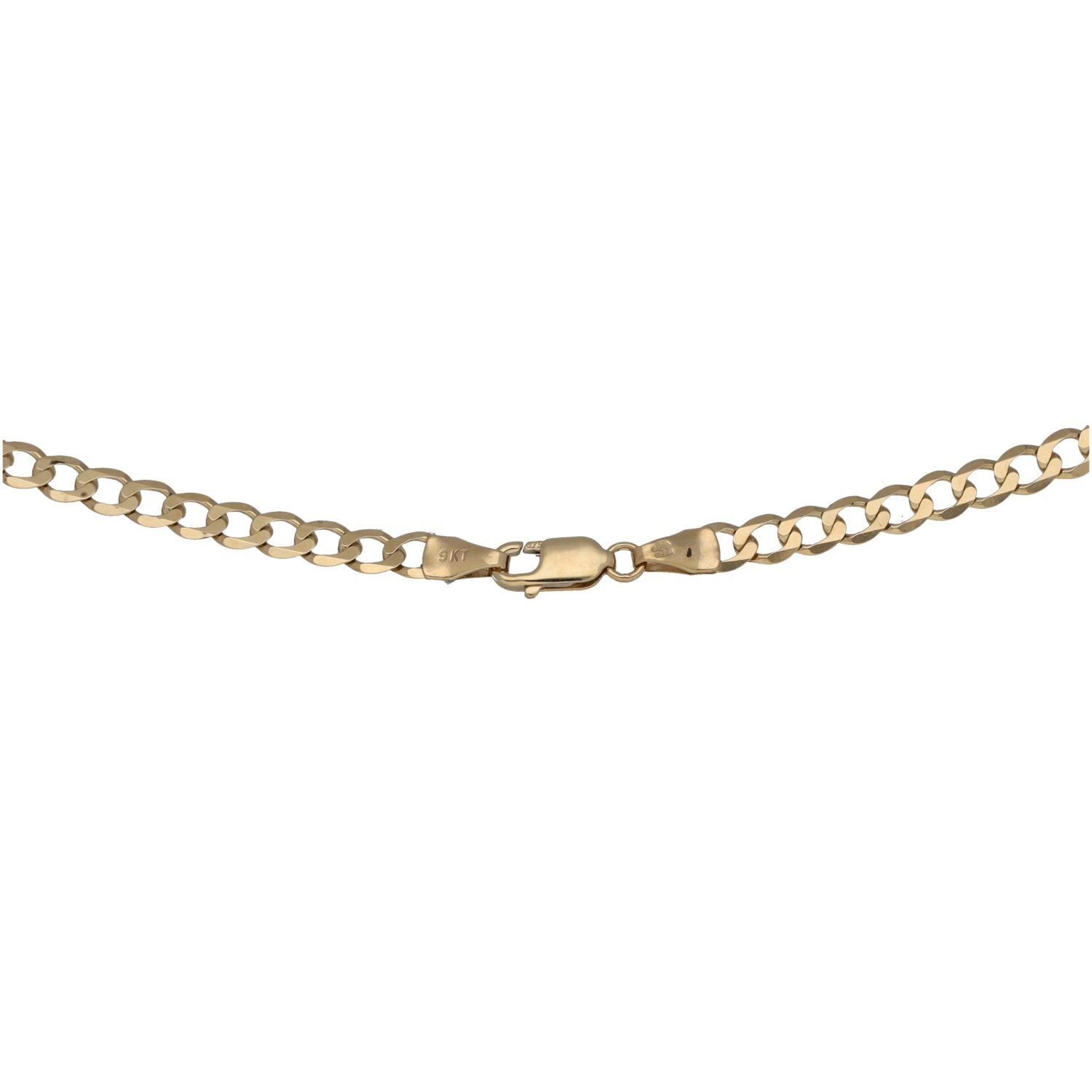 Gold curb chain with box clasp and polished oval links