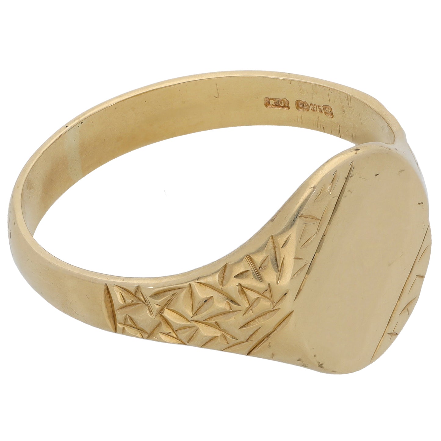 9ct Gold Patterned Signet Ring Size Z