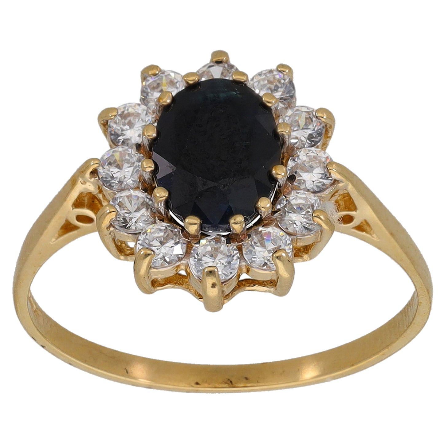 9ct Gold Sapphire & Cubic Zirconia Cluster Ring Size P