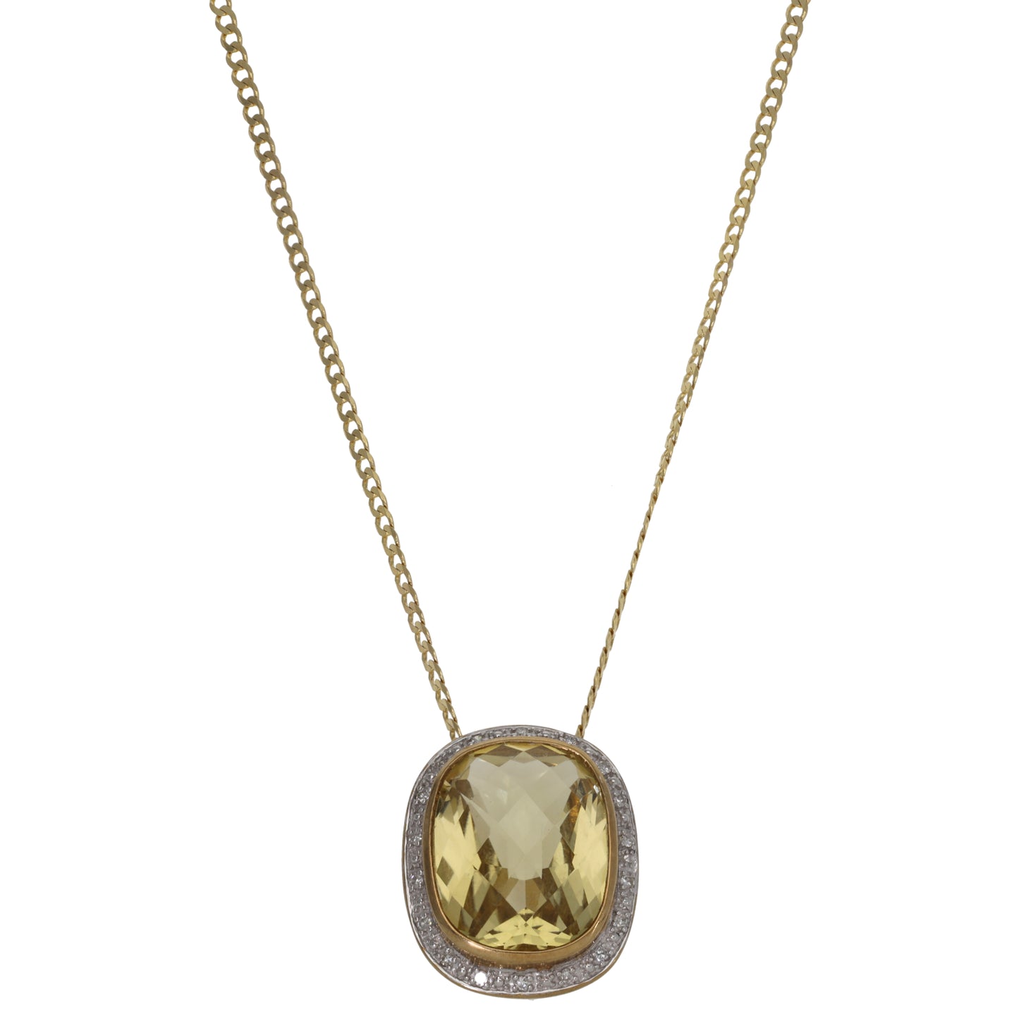 9ct Gold Citrine & 0.09ct Diamond Dress/Cocktail Pendant With Chain