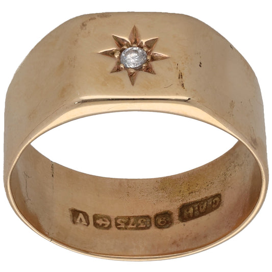 9ct Gold Cubic Zirconia Single Stone Signet Ring Size Q