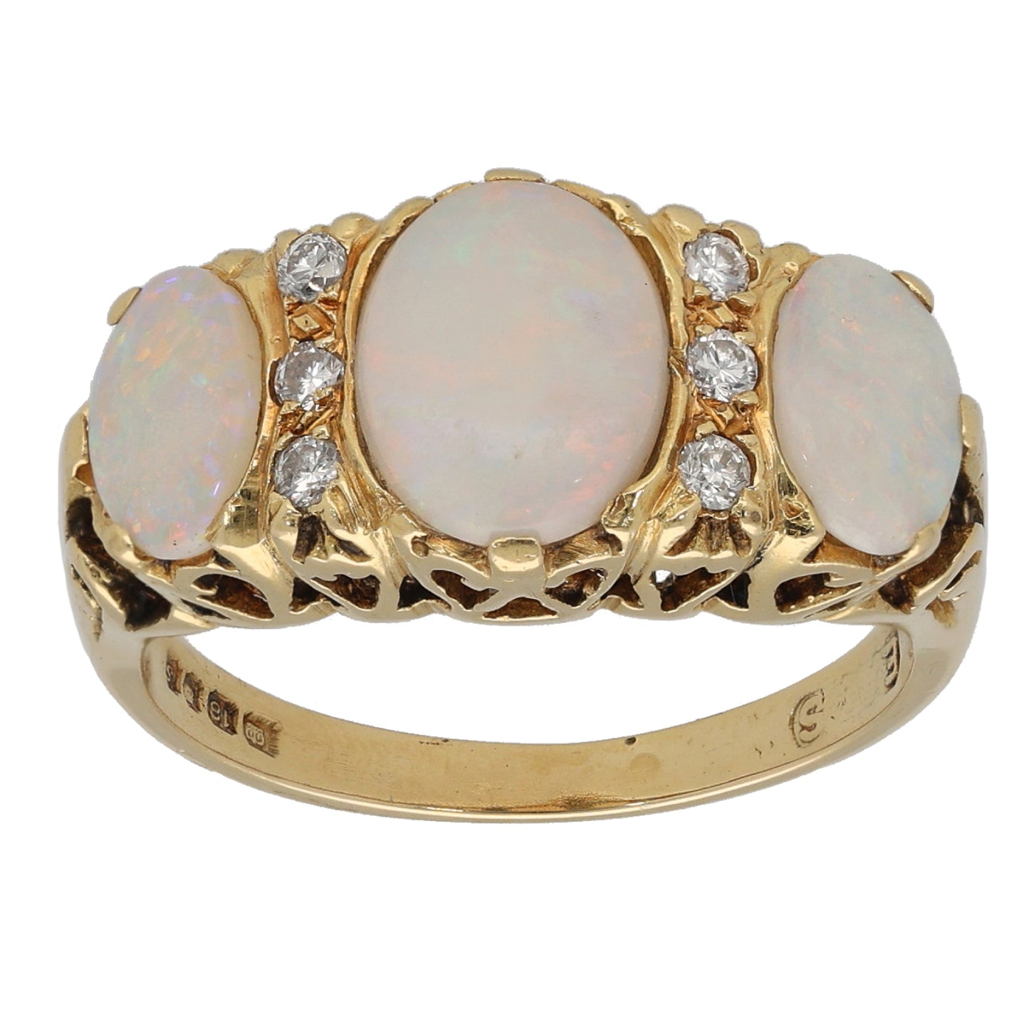 18ct Gold Opal & 0.06ct Diamond Dress/Cocktail Ring Size O