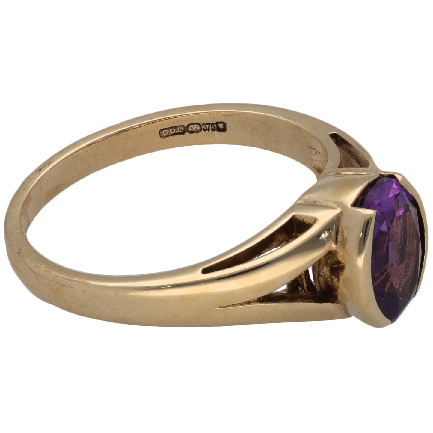 9ct Gold Amethyst Single Stone Ring Size O