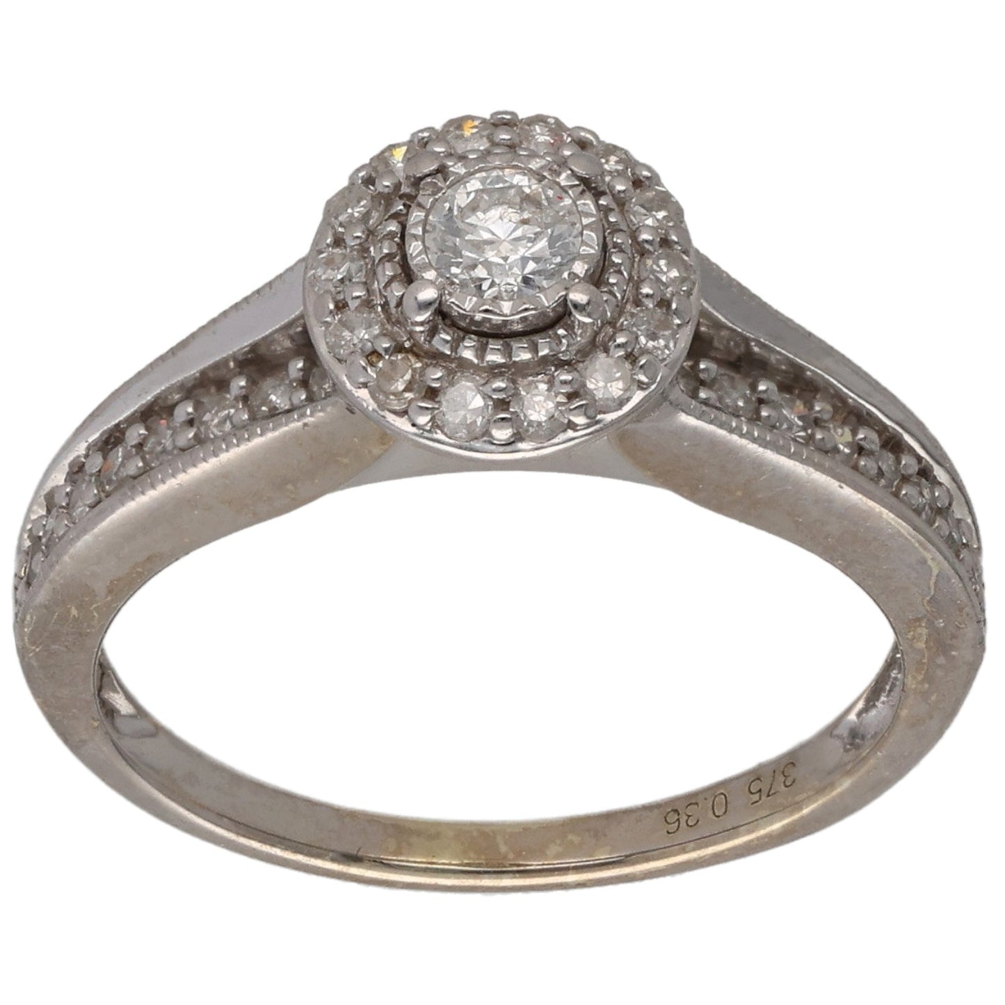 9ct White Gold 0.36ct Diamond Halo Ring Size K