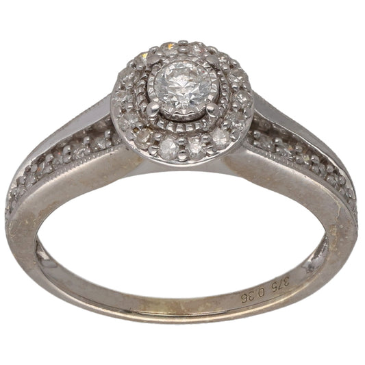 9ct White Gold 0.36ct Diamond Halo Ring Size K