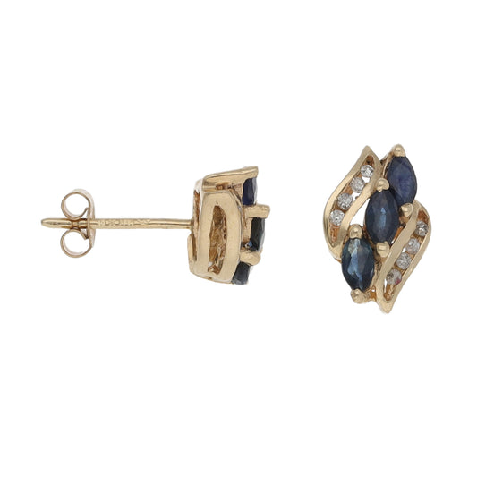 9ct Gold Sapphire & 0.16ct Diamond Dress/Cocktail Earrings
