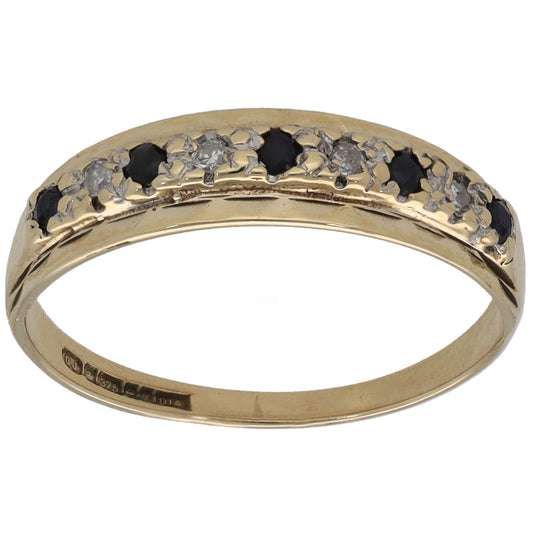 9ct Gold Sapphire & 0.04ct Diamond Half Eternity Ring Size N