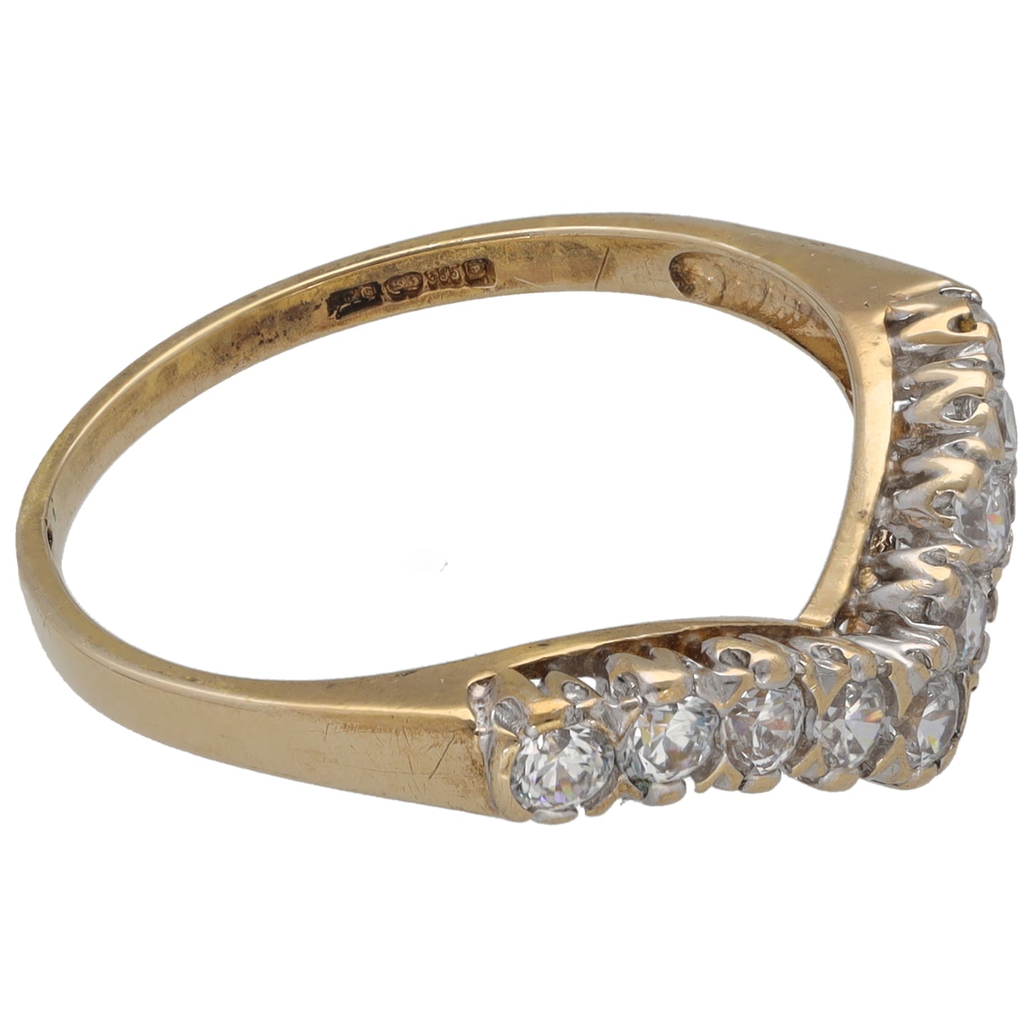 14ct Gold Cubic Zirconia Wishbone Ring Size R