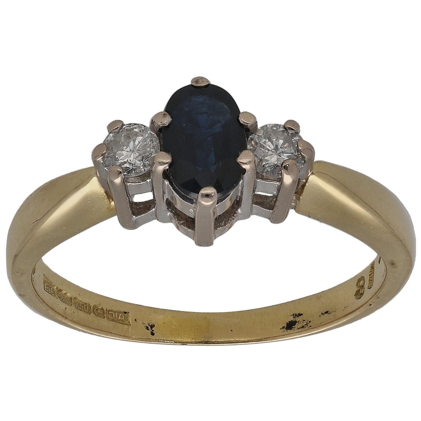 18ct Gold Sapphire & 0.10ct Diamond Trilogy Ring Size K
