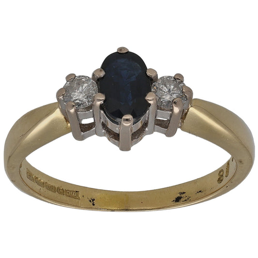 18ct Gold Sapphire & 0.10ct Diamond Trilogy Ring Size K