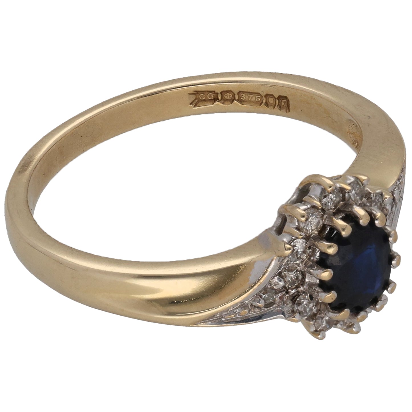 9ct Gold Sapphire & 0.10ct Diamond Dress/Cocktail Ring Size N