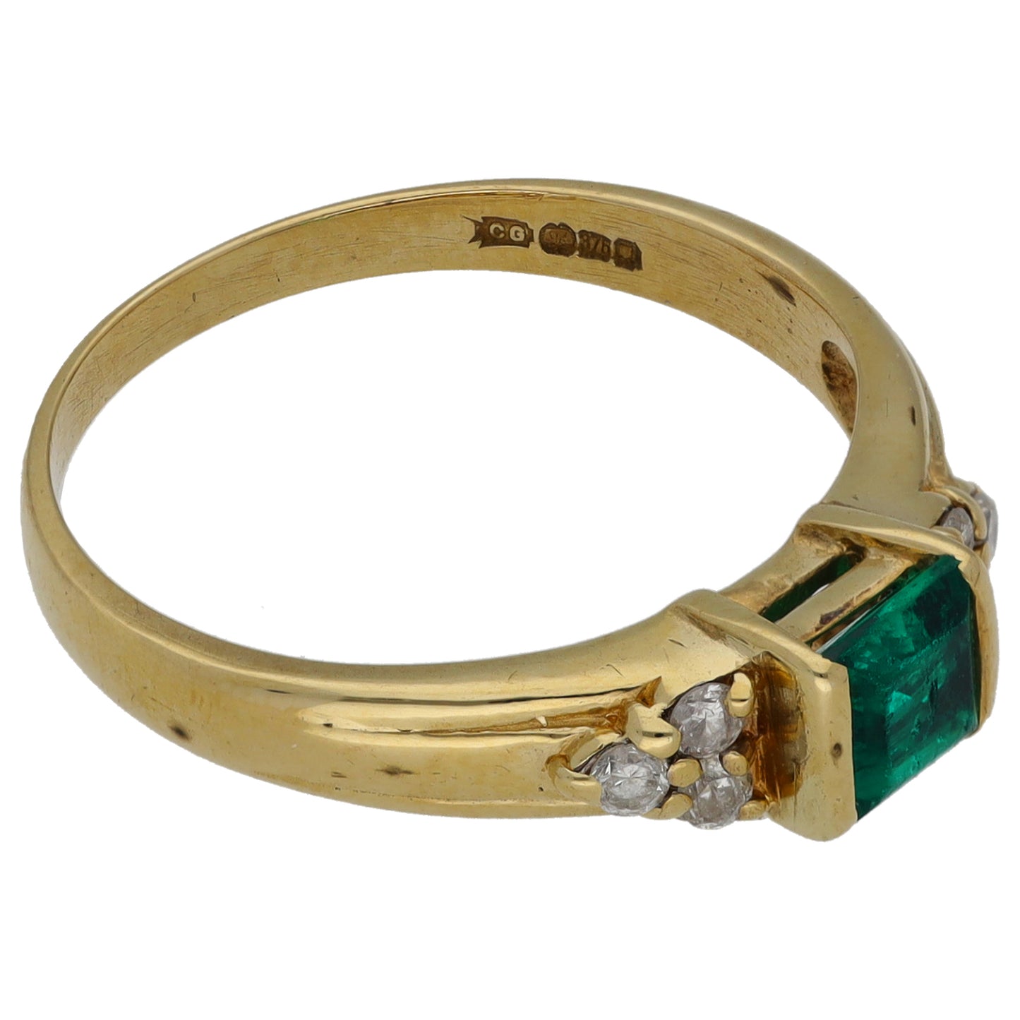 9ct Gold Man Made Emerald & 0.15ct Diamond Dress/Cocktail Ring Size Q