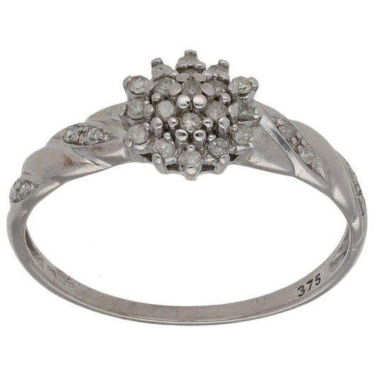 9ct White Gold 0.27ct Diamond Cluster Ring Size U