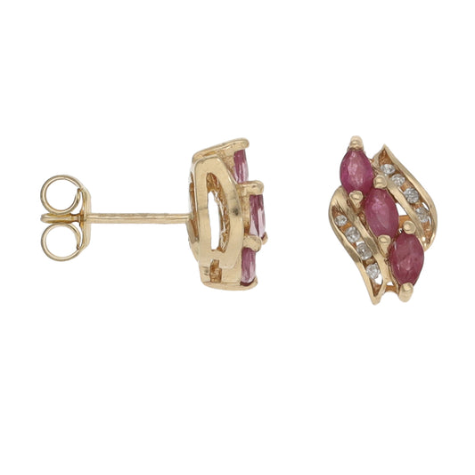9ct Gold Ruby & 0.16ct Diamond Dress/Cocktail Earrings