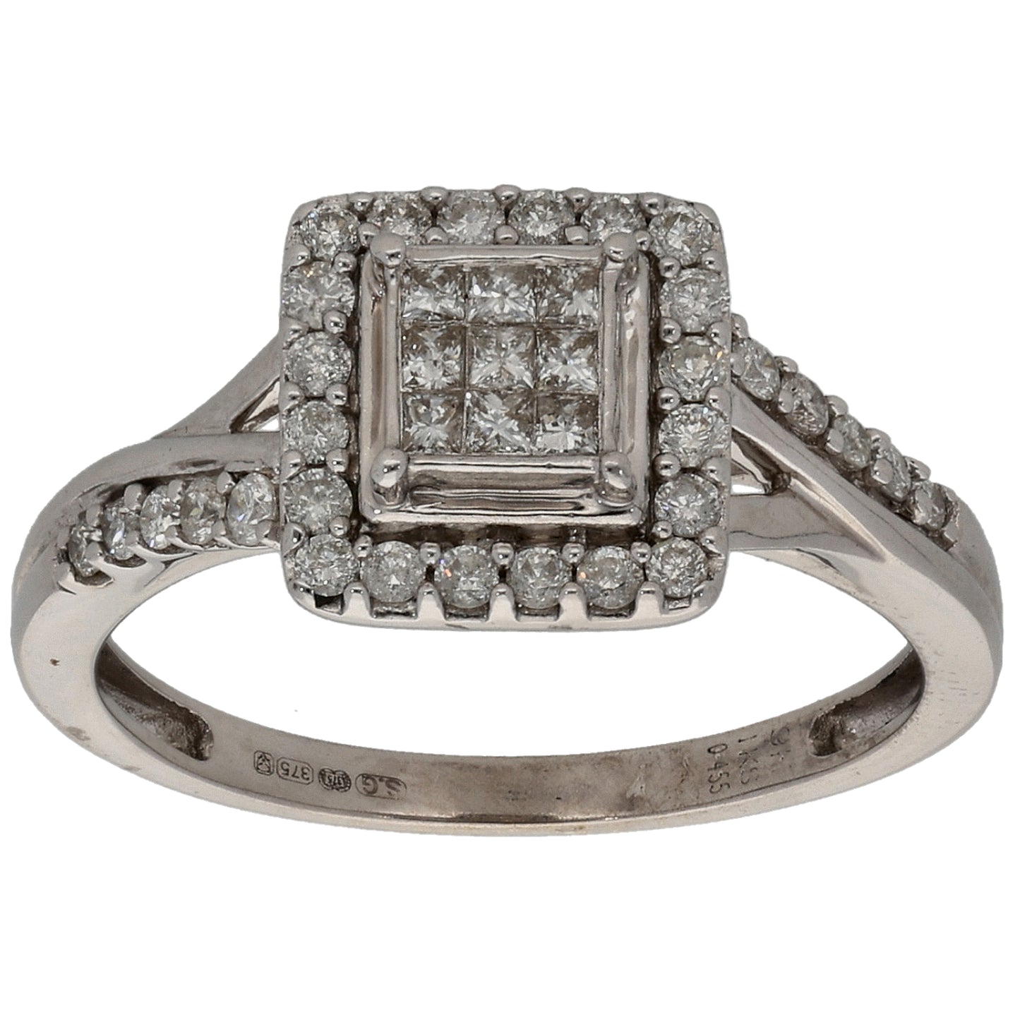 9ct White Gold 0.455ct Diamond Dress/Cocktail Ring Size O