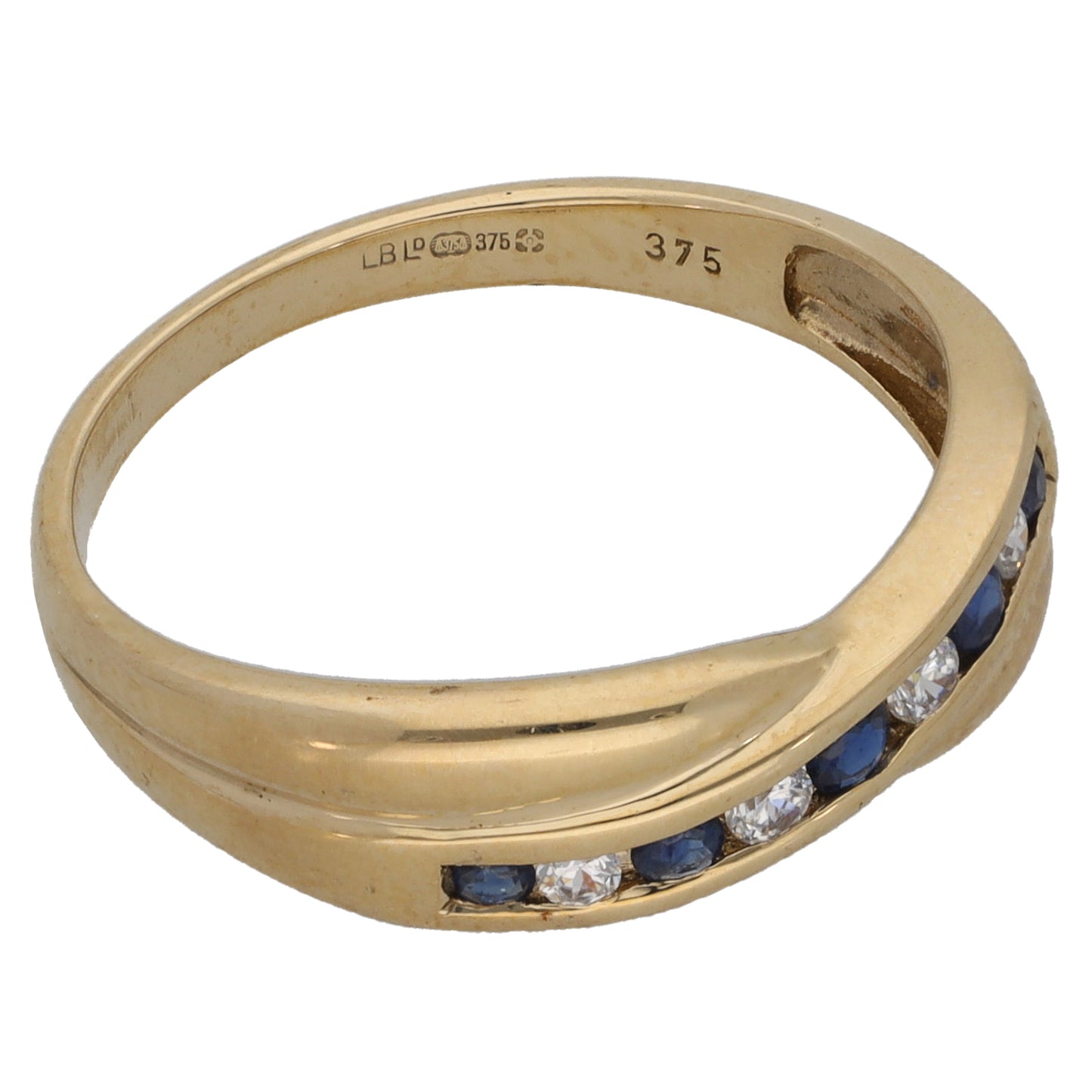9ct Gold Sapphire & Cubic Zirconia Half Eternity Ring Size P