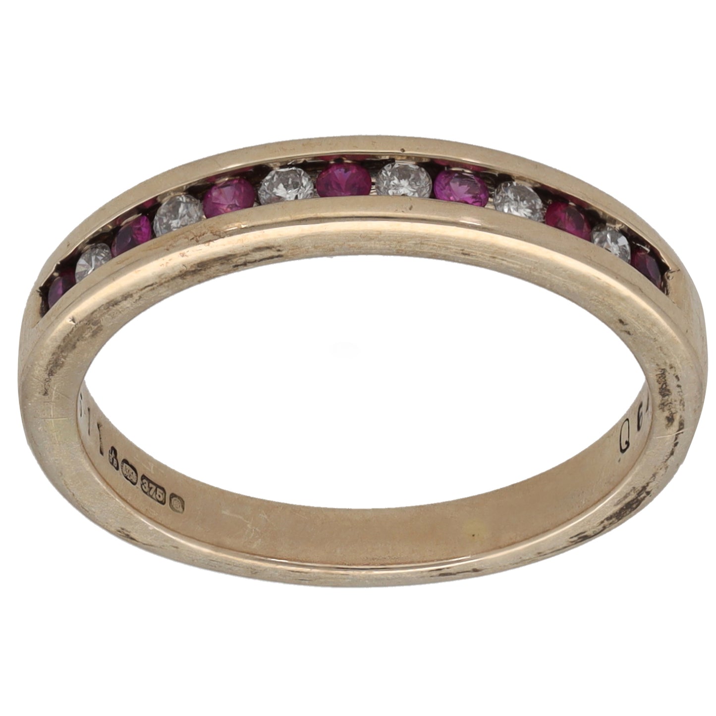 9ct Gold Ruby & 0.11ct Diamond Half Eternity Ring Size L